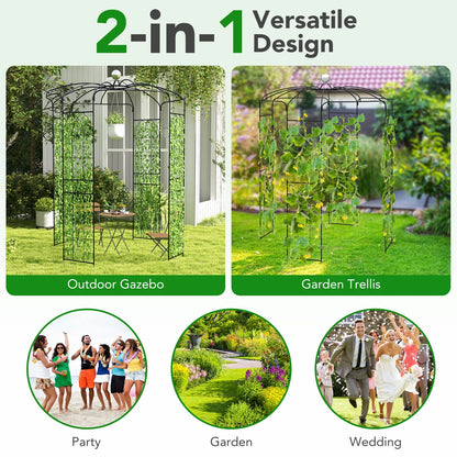 Topbuy Birdcage Shape Garden Arch 9.4 x 6.8FT Heavy Duty Arch Trellis with Hanging Hook for Climbing Plants