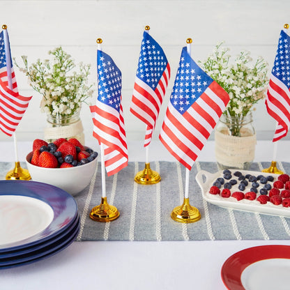 12-Pack Mini American Flags with Stand Base for Desk, Veterans, 4th of July, Memorial Day Small Miniature USA Desktop Centerpiece for Patriotic Home Office Table Party Decorations