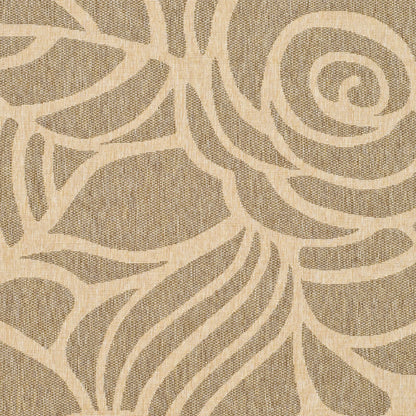 SAFAVIEH Courtyard Chester Floral Indoor/Outdoor Area Rug, 6'7" x 6'7" Round, Coffee/Sand