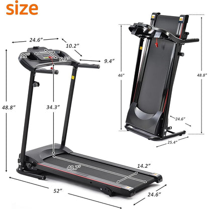 2.5HP Folding Maual incline Treadmill with MP3 Speaker Running Walking Jogging High Weight Capacity Exercise Machine 12 Automatic Programs for Home Office,Black