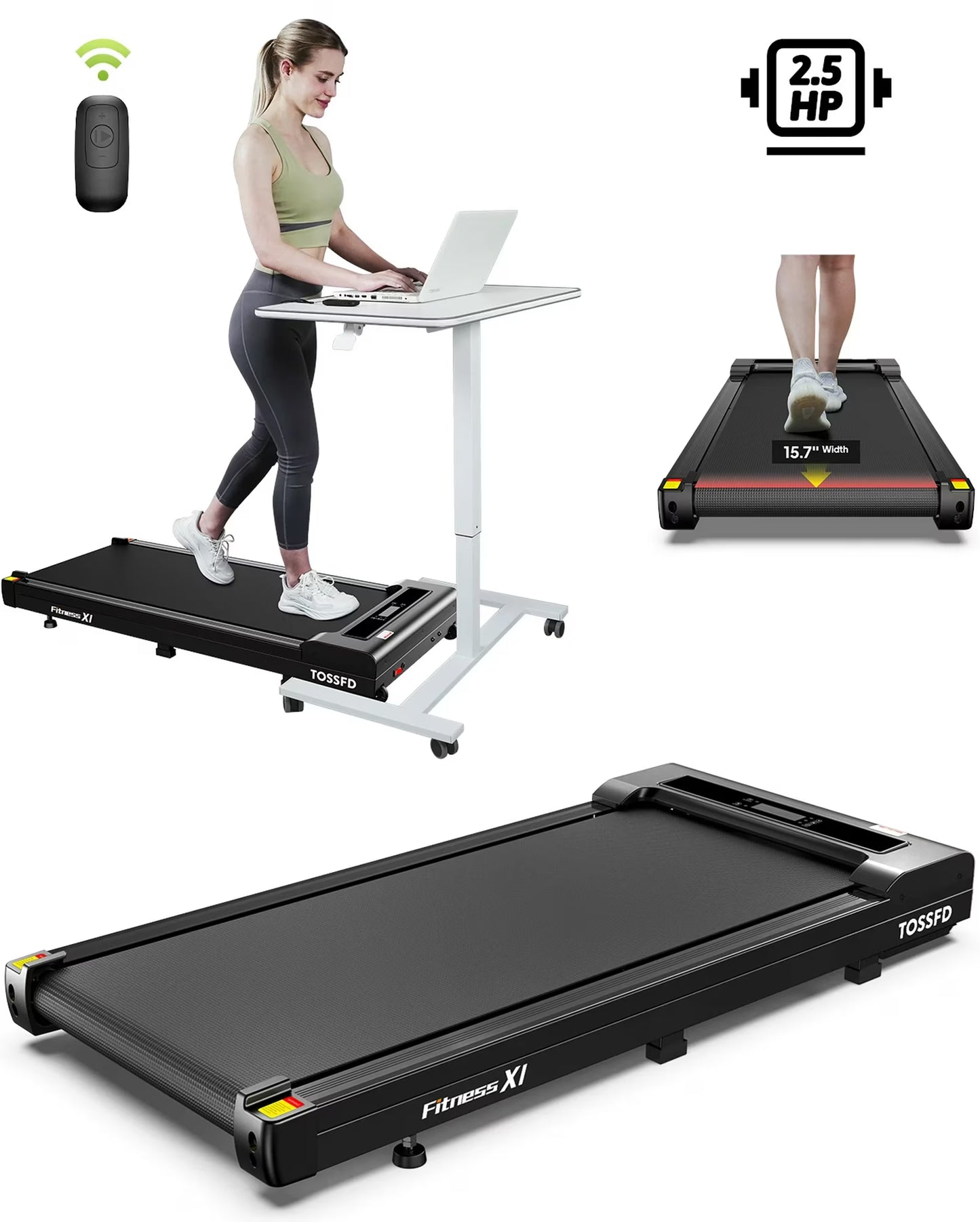 TOSSFD Treadmill Walking Pad with 6% Incline,2.5HP Under Desk Treadmill, Jogging Running Machine for Home Office X301