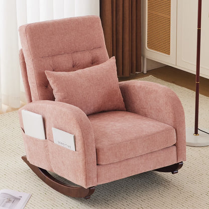 Ktaxon Rocking Accent Chair Glider Reading Chair Comfy Teddy Velvet Upholstered Single Sofa Rocker for Living Room, Nursery, Bedroom Beige