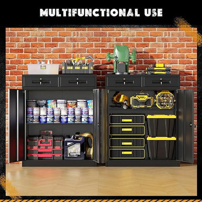 SOLAURA Metal Storage Cabinet with 2 Drawers,36" Black Metal Cabinets with Locking Doors and Adjustable Shelves for Home Office, Garage, Apartment