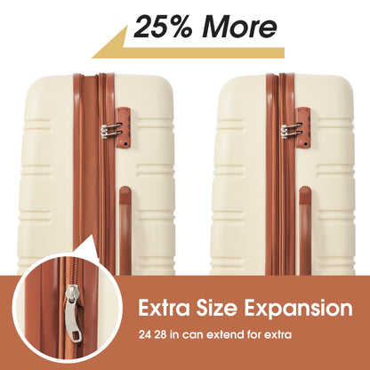 DUOSONG 3 Piece Luggage Set Hardside Spinner Suitcase With Tsa Lock 20" 24" 28" Available Purple ABS Travel Luggage Hard Case