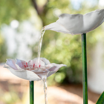 XBrand Metal Sculptural Multi-tiered Flower Water Fountain, Black & White, 39" Tall, w/LED Lights