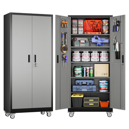 JAORD 71 In Metal Storage Cabinets with Locking Doors and Adjustable Shelves for Home Office, Garage and Utility Room (2 clasp hand, Black)