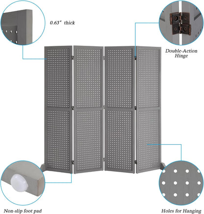 Bonnlo 4 Panel Pegboard Freestanding, 5 FT Portable Display for Craft Show Jewelry, Wooden Folding Room Divider