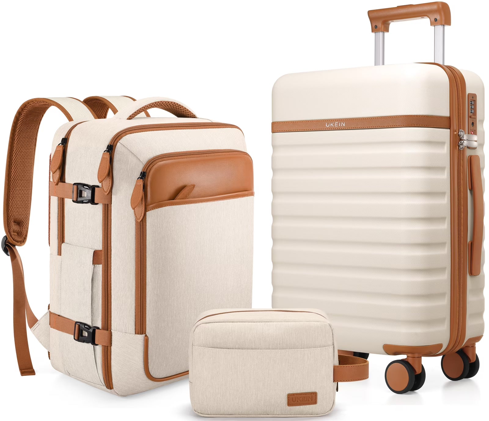 UKEIN Luggage Sets 3 Piece, Carry On Luggage with Wheels, 20 Inch Hardshell Suitcase with TSA Lock, 100% PC Carry On Suitcases Airline Approved With Travel Backpack for Men Women