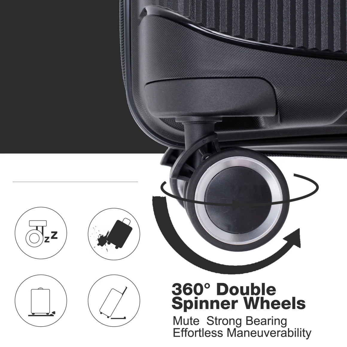 3 Pieces Luggage Set (20/24/28), Expandable PP Lightweight Hardshell Durable Suitcase with 4 Double 360 Degrees Mute Spinner Wheels and TSA Lock for Men Women, Black