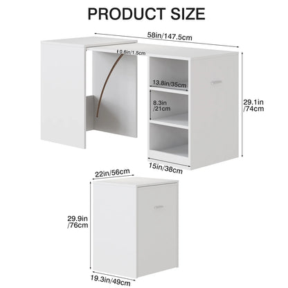 Tarnorci foldable desk Home Office compact desk with 3 Layer Storage Rack