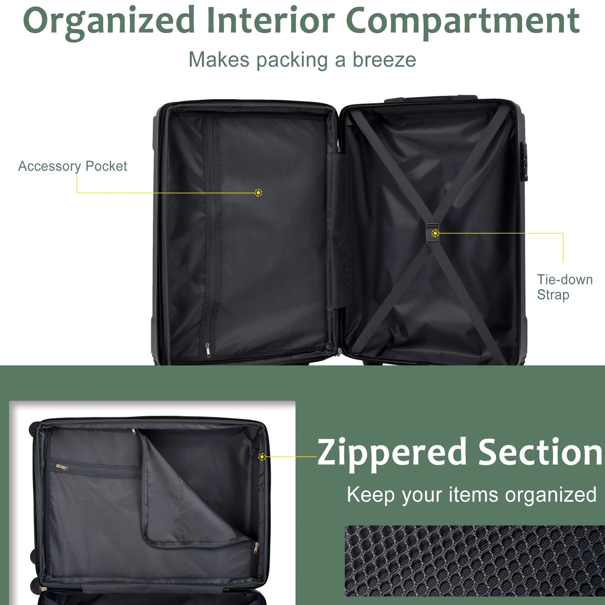 Hardshell Luggage, Lightweight Durable ABS Suitcases with Double Wheels, Expandable 28-inch Checked Luggage 28" (Green)