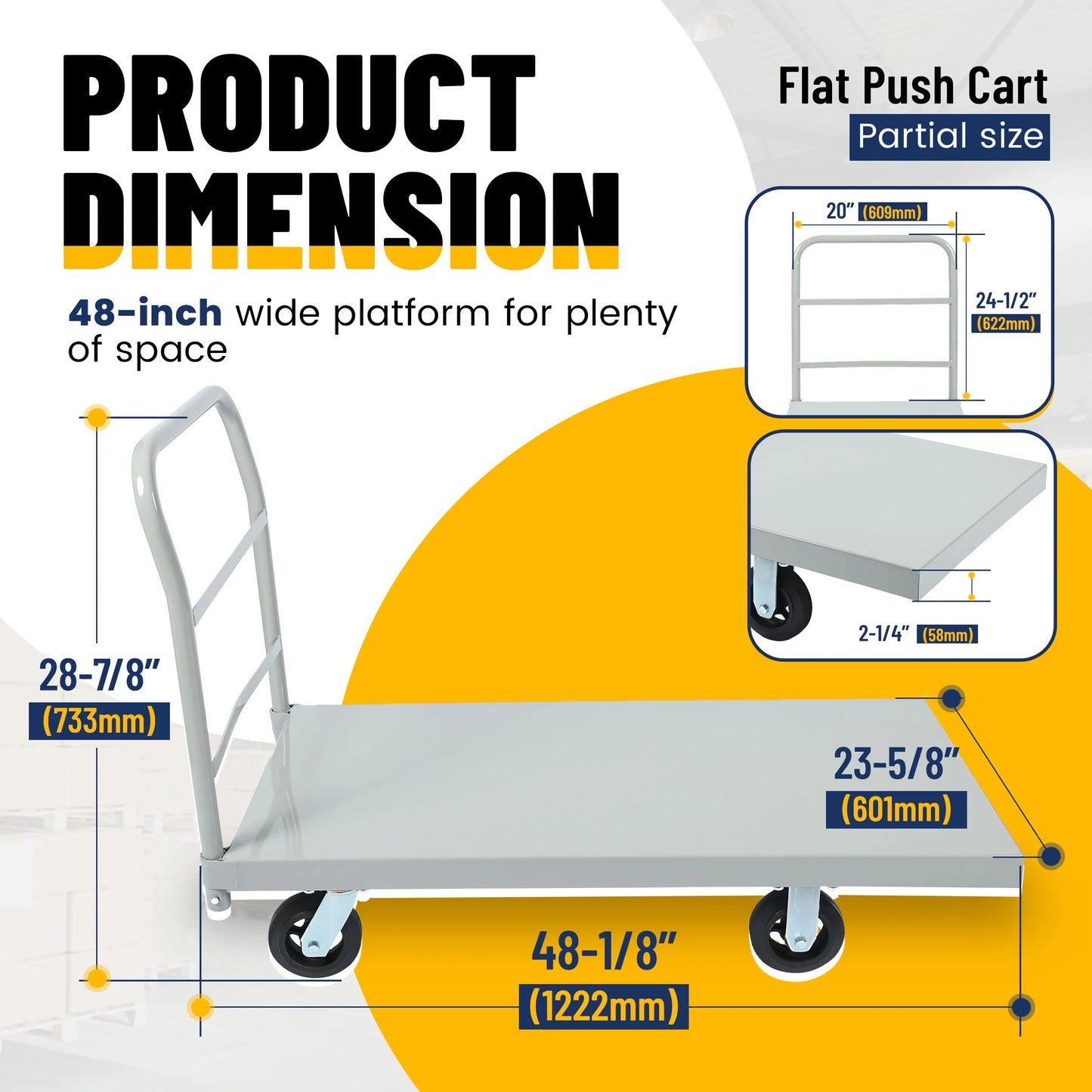 Kojem Platform Truck,2500 lbs Capacity Flat Dolly Cart with Wheels,Heavy Duty Utility Push Carts for Luggage Moving