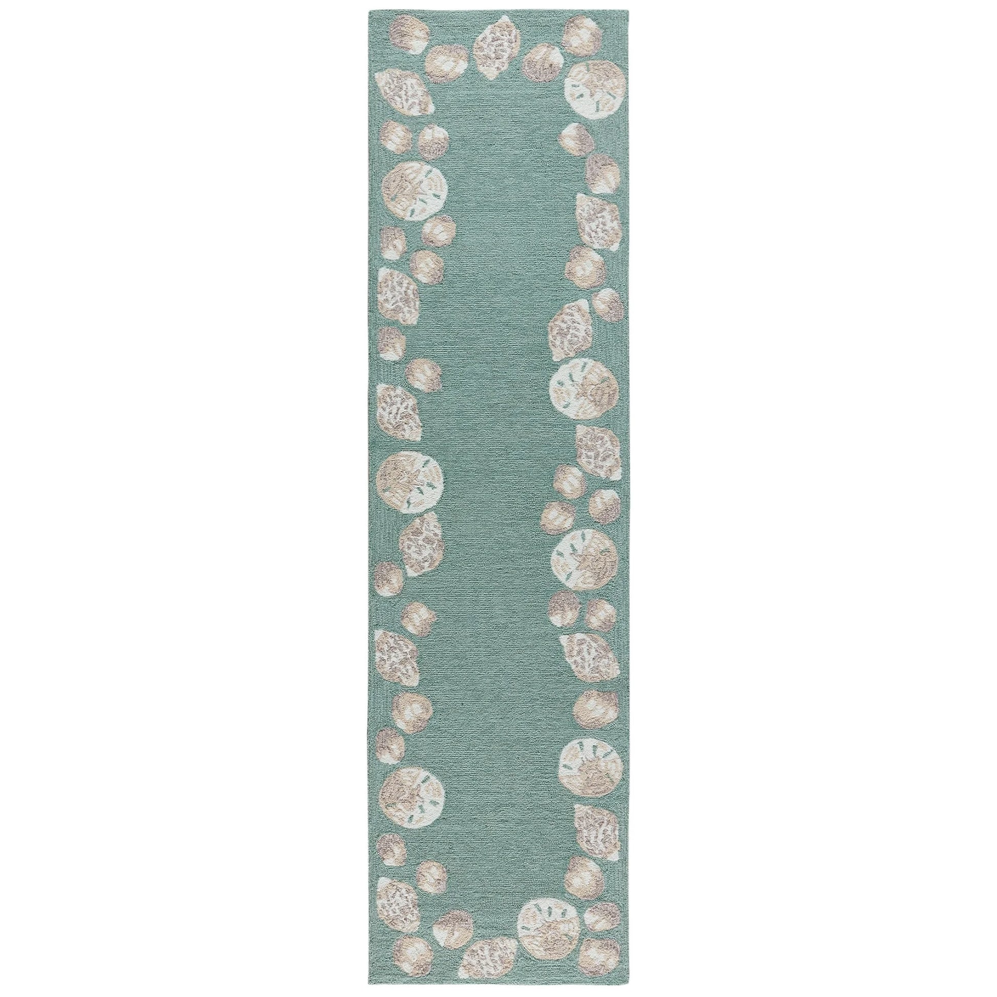 Liora Manne Capri Area Rug Aqua Seashell Border Indoor Outdoor Weather Resistant