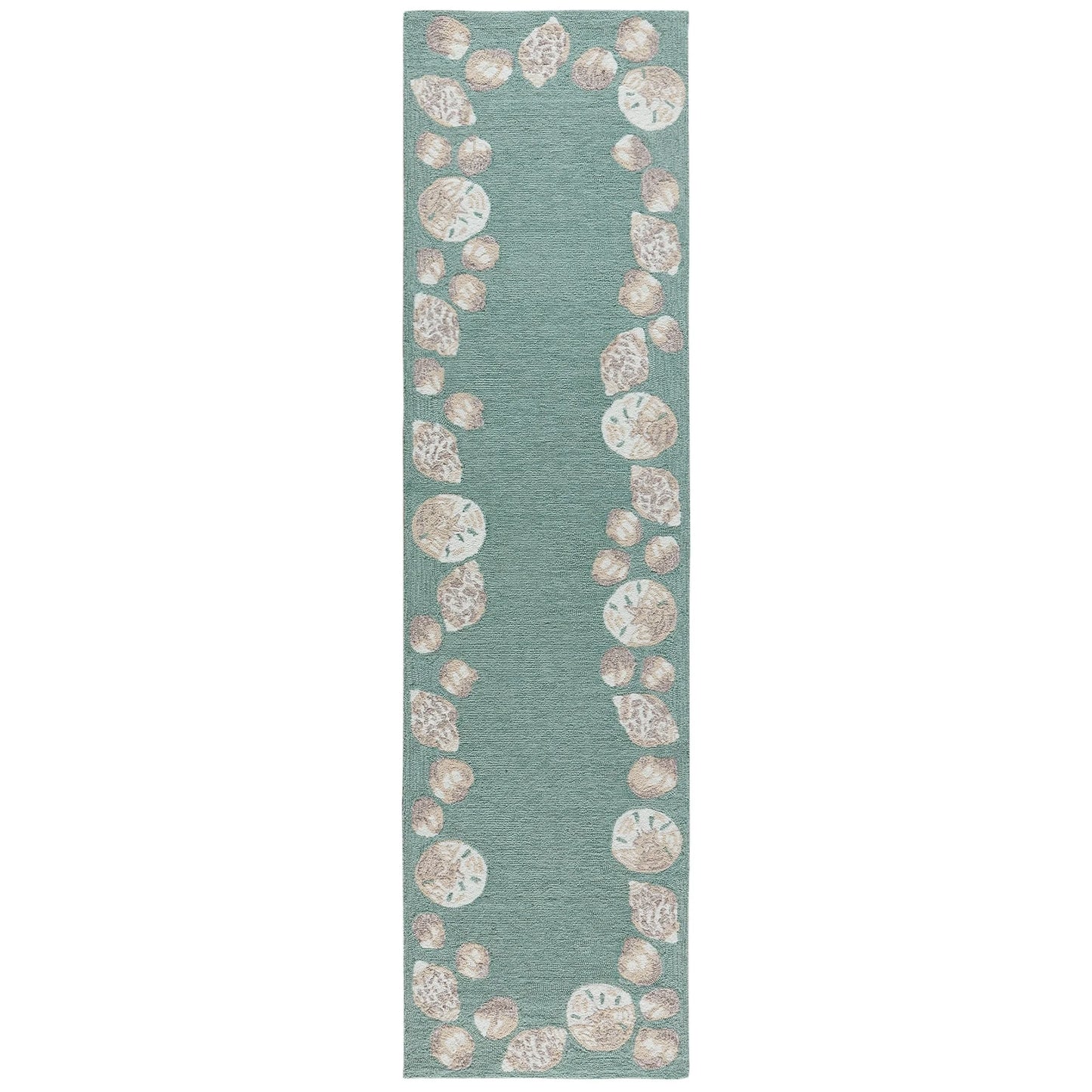 Liora Manne Capri Area Rug Aqua Seashell Border Indoor Outdoor Weather Resistant