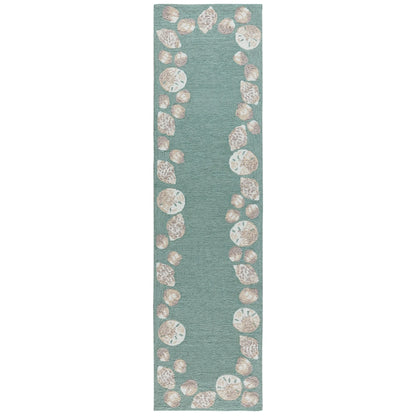 Liora Manne Capri Area Rug Aqua Seashell Border Indoor Outdoor Weather Resistant