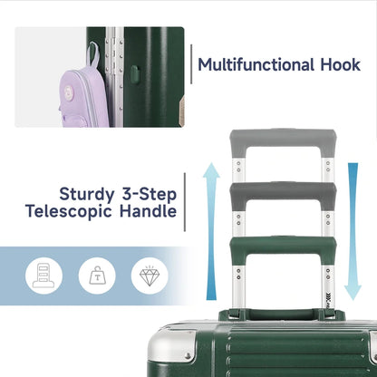 20" Carry On Luggage with Spinner Wheels & TSA Lock,Aluminum Frame Zipperless Hard Shell Suitcase, 22x14x9 Airline Approved, Green,AL1377