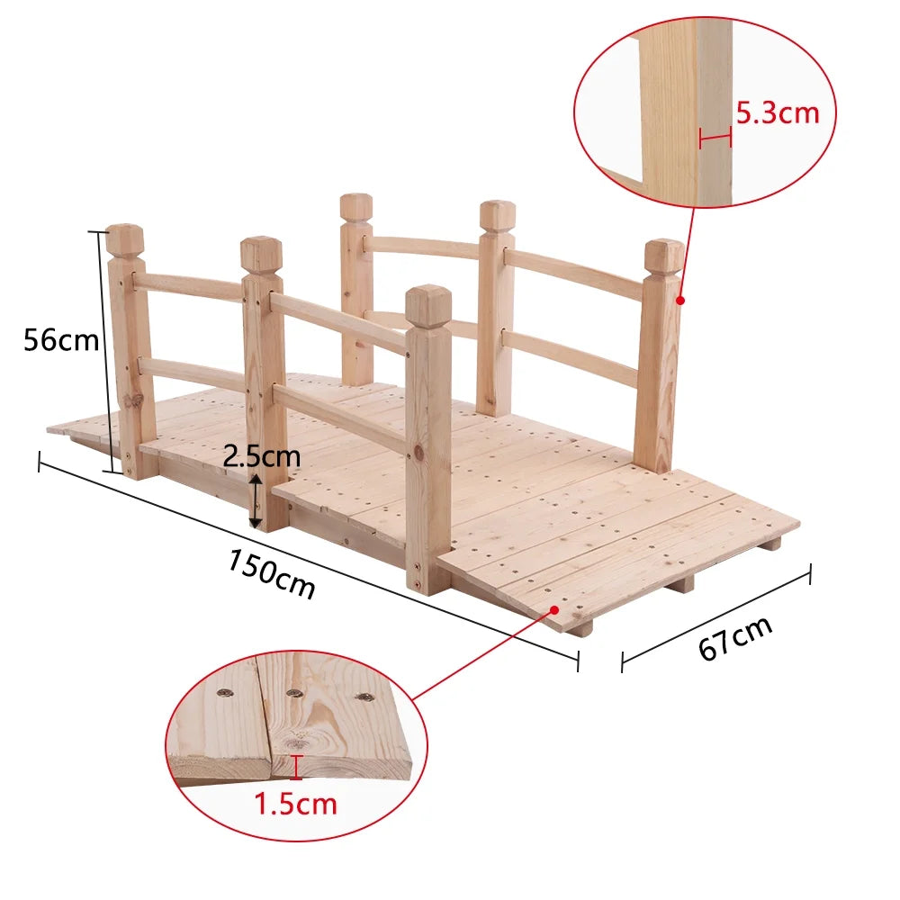 Decorative Wooden Arch Bridge for Garden Landscape, Small Anticorrosive Wood Bridge Enhances Yard, Pond, or Flower Bed, Natural Burlywood Finish for Outdoor Decoration
