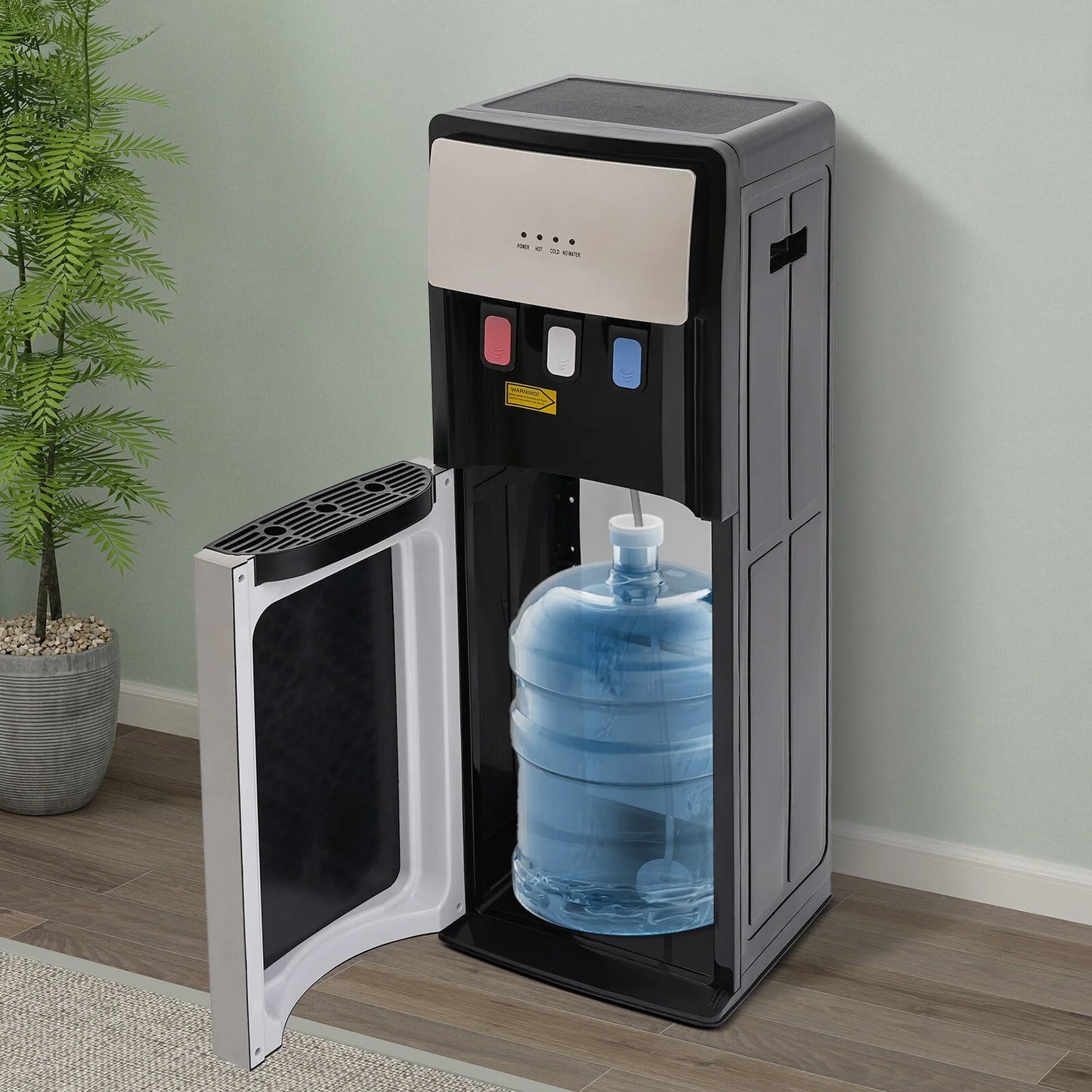 Silver Grey Floor Standing Hot& Cold Water Dispenser with 3 Temperature Settings, Indicator Lights & Removable Drip Tray, for Home Office and Living Room