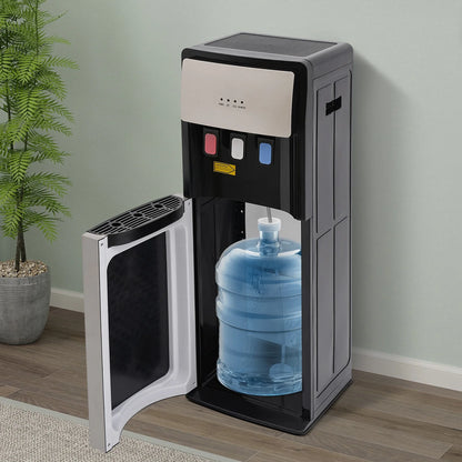 Silver Grey Floor Standing Hot& Cold Water Dispenser with 3 Temperature Settings, Indicator Lights & Removable Drip Tray, for Home Office and Living Room