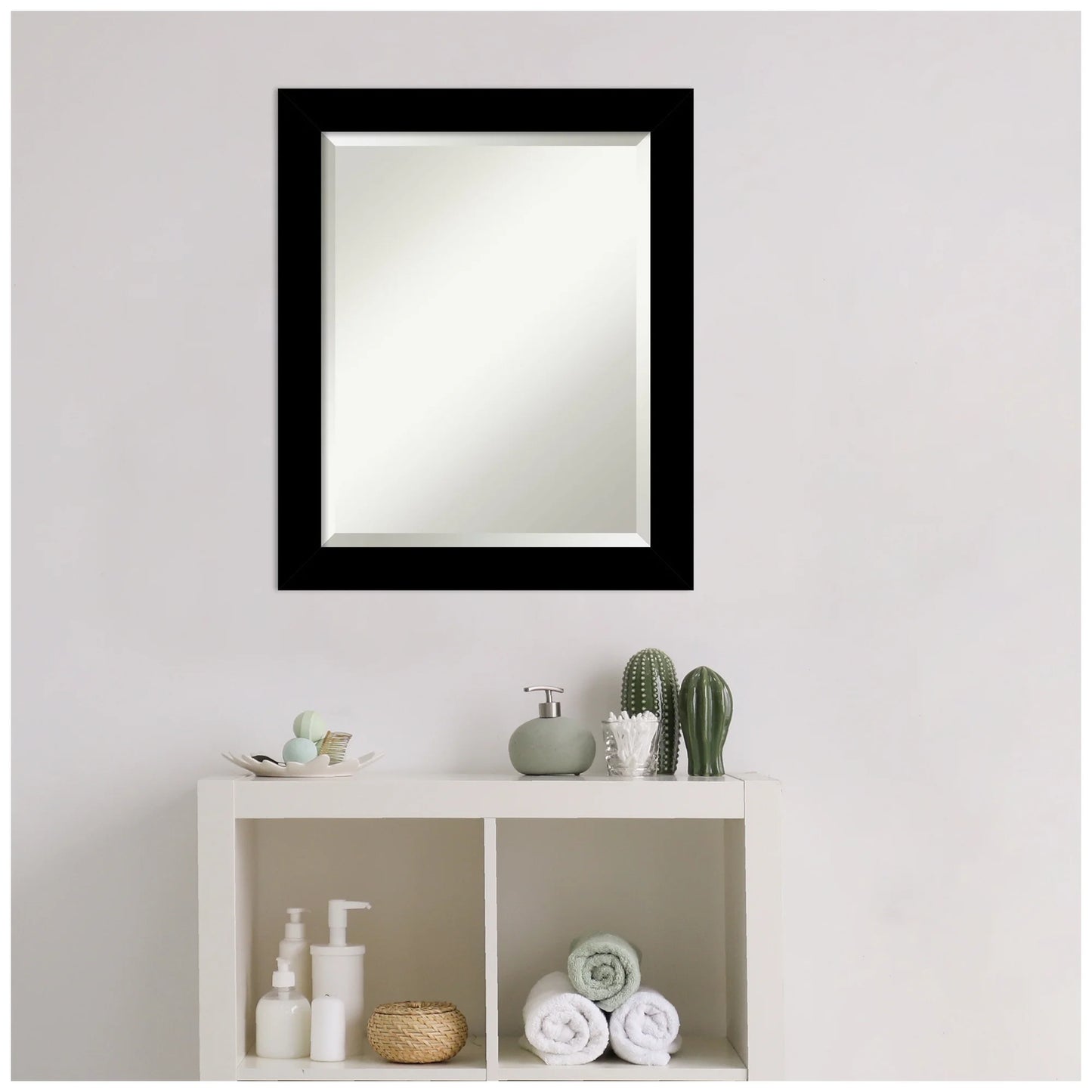 Amanti Art Brushed Black Beveled Bathroom Wall Mirror