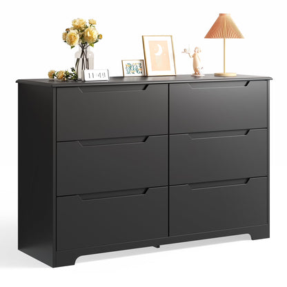Aiho 6-Drawer Double Dresser - Modern Wood Chest with Anti-Tip Safety, Cutout Handles & Smooth Gliding Drawers | Nursery, Kids & Bedroom Storage - White
