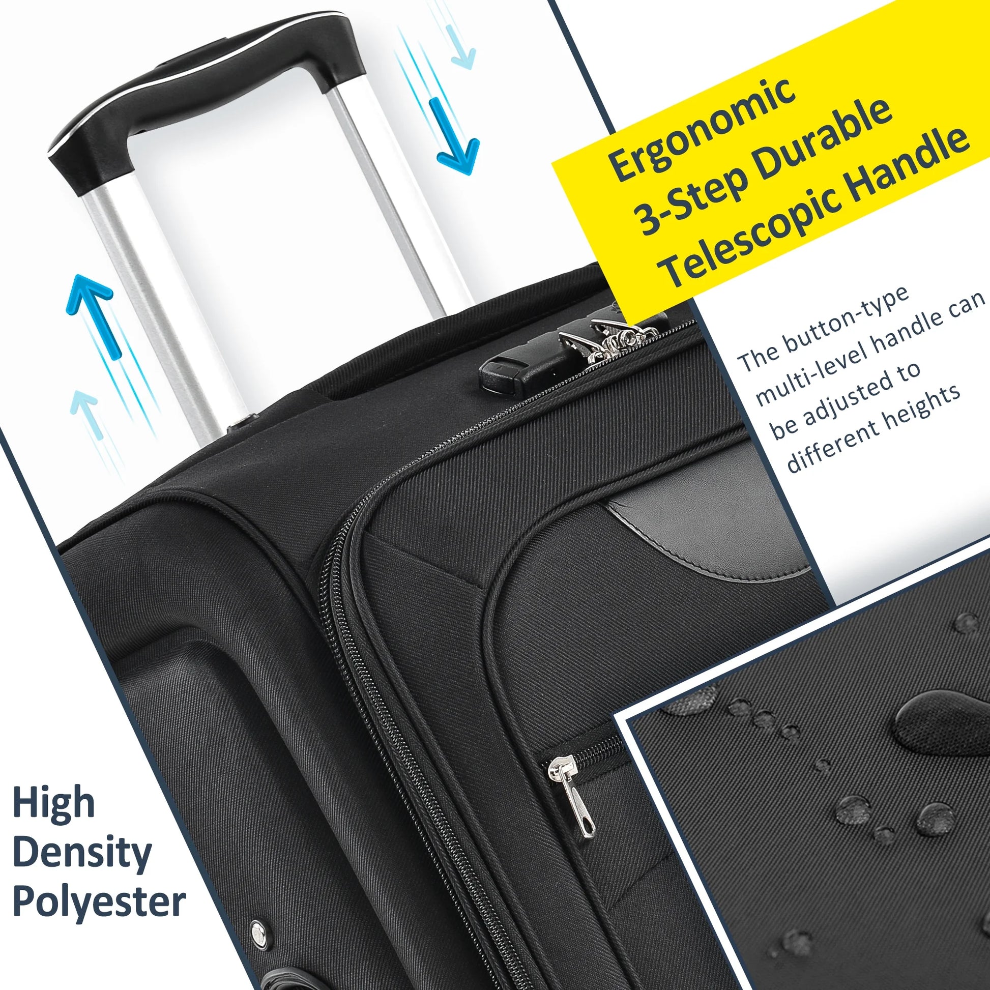 EUROCO 3 Piece Softside Luggage Set,Expandable Suitcase Set with TSA Lock and Spinner Wheels,Lightweight Suitcase for Men Women(20",24",28"),Black