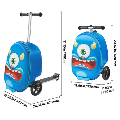 KFFKFF Ride-on Luggage for Kids, 20L Capacity, 20-Inch Scooter Suitcase with Flashing PU Wheels, Adjustable Handle & Non-Slip Grip, Foldable and Lightweight Design for Children Aged 5+, Blue