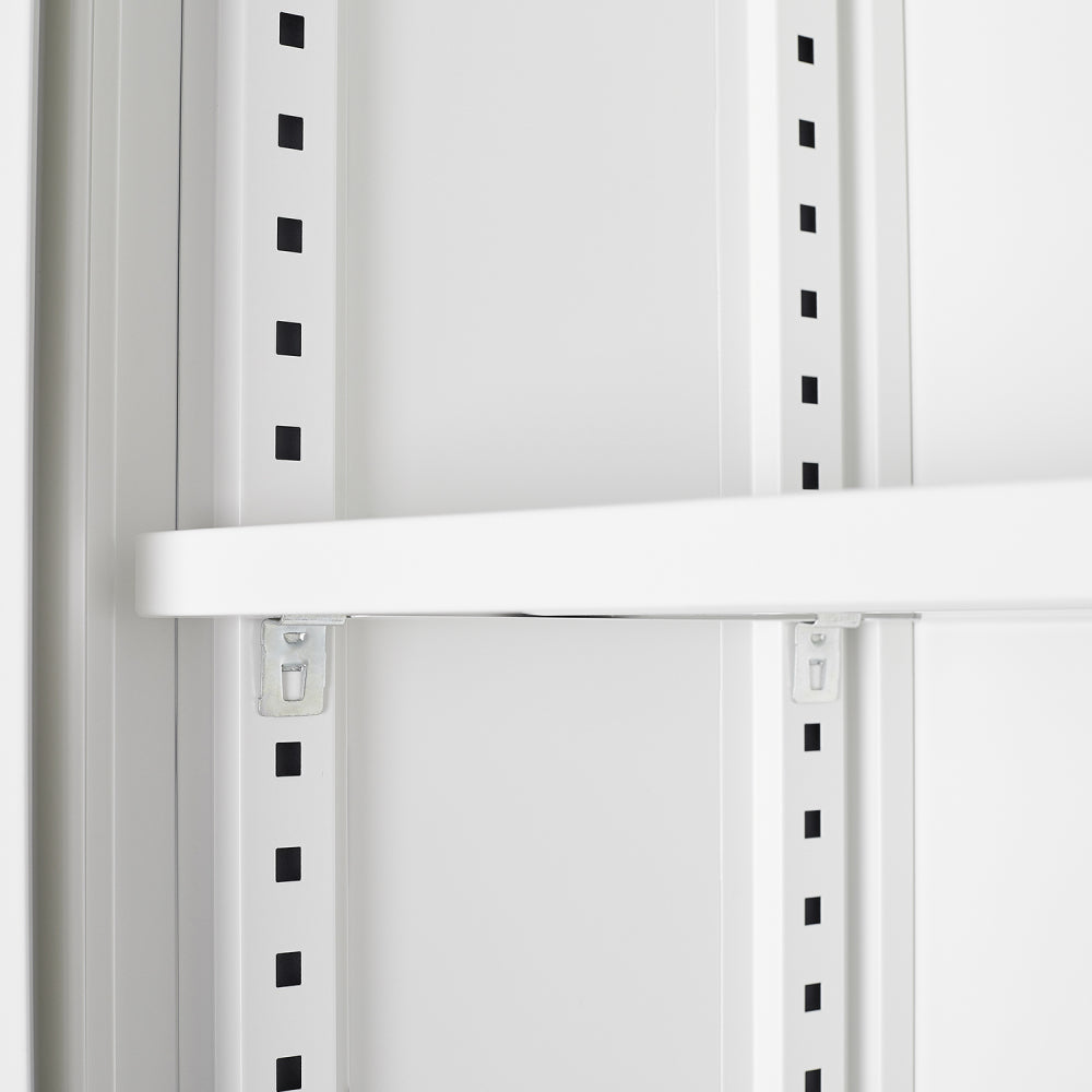 Metal Storage Cabinet, Folding Filing Storage Cabinet with Locking Doors and 2 Adjustable Shelves, Freestanding Steel Storage Cabinet for Home Office School Garage, White