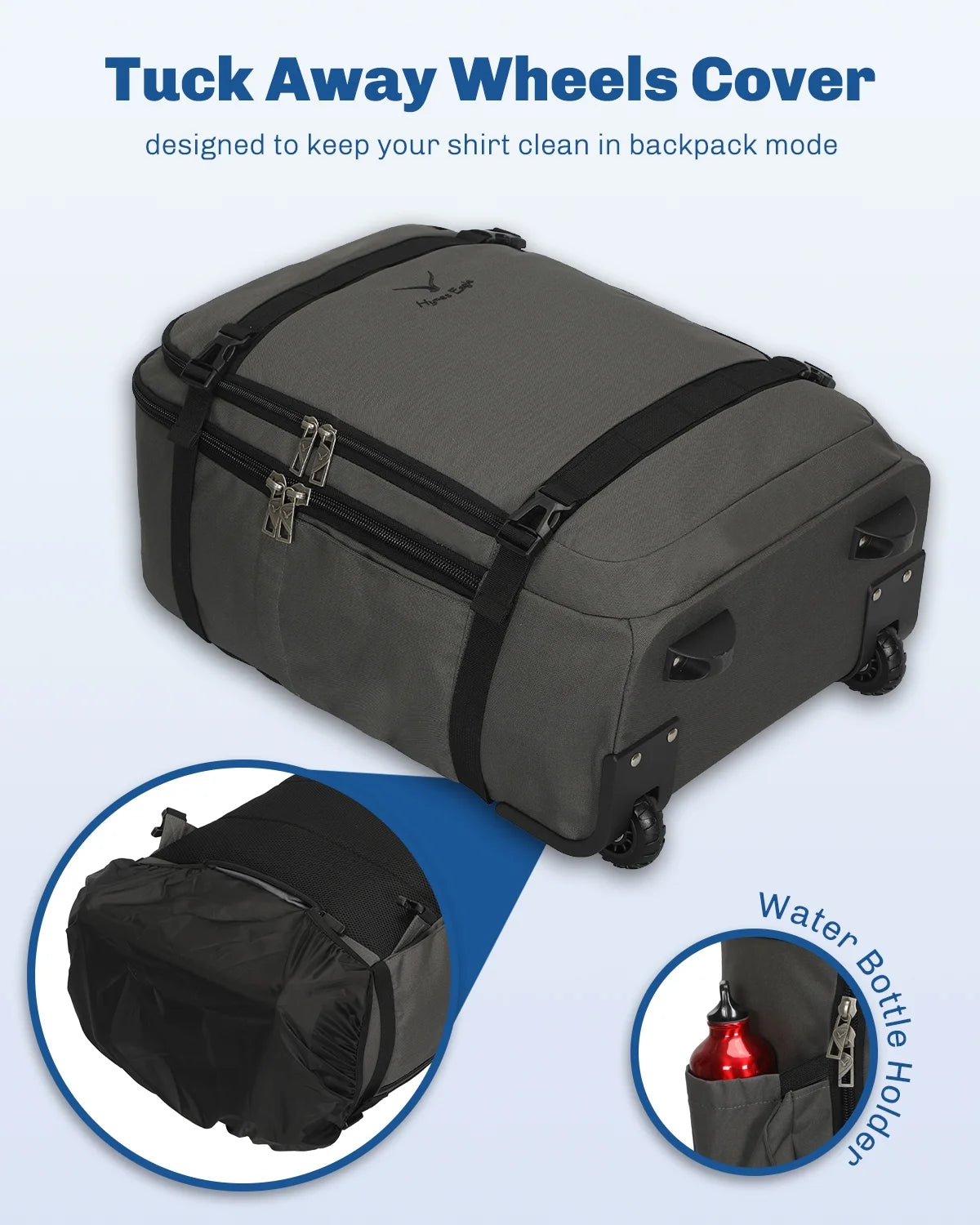 Hynes Eagle 22" Hybrid Carry-On Luggage, Softside Rolling Backpack, Grey