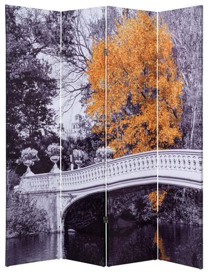 Legacy Decor 4 Panel Room Divider Privacy Screen Double Side Digital Print New York Central Park Bow Bridge