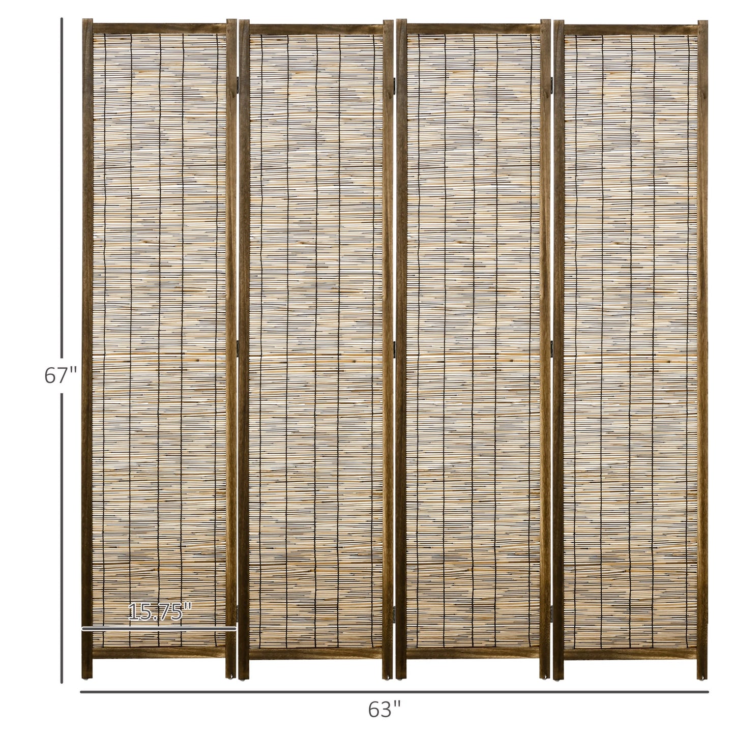 HOMCOM Woven 4 Panel Room Divider, 5.5' Tall Folding Privacy Screen, Brown