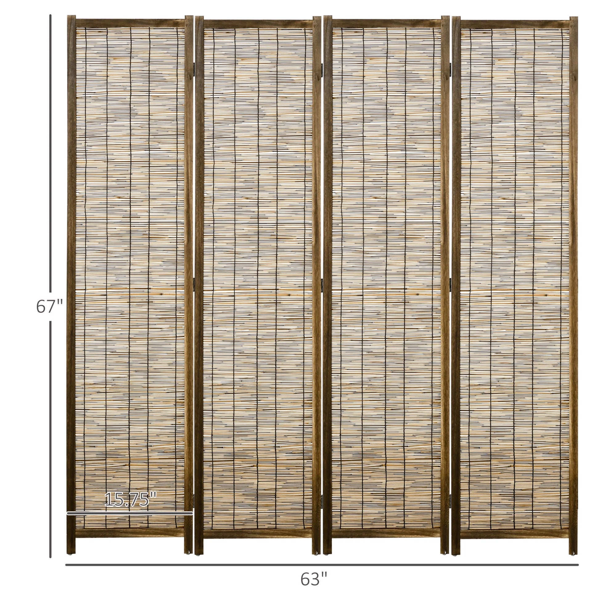 HOMCOM Woven 4 Panel Room Divider, 5.5' Tall Folding Privacy Screen, Brown