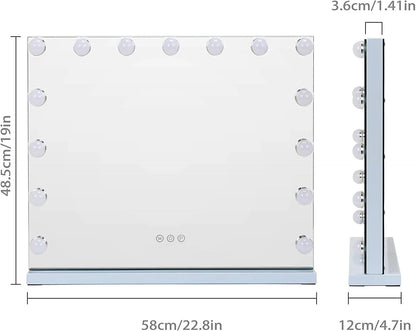 COOLJEEN Large Hollywood Vanity Mirror with Lights Wall Mount Tabletop Metal White