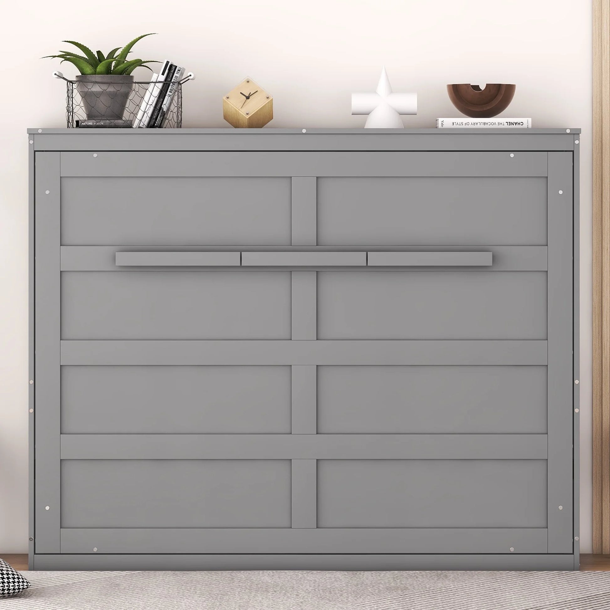 Harper & Bright Designs Full Size Murphy Bed Space-Saving Foldable Wooden Wall Bed with a Shelf for Guest Room Home Office, Gray