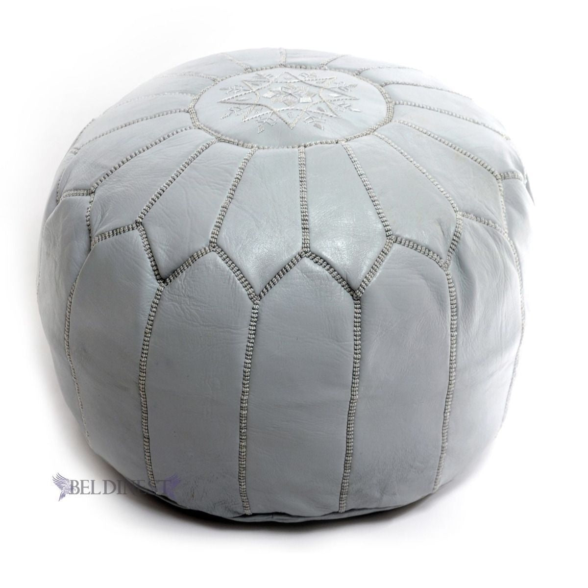 BeldiNest Moroccan Genuine Leather Pouf Ottoman - Pre-Filled, Handmade, Round Ottoman, Bohemian Footstool, Perfect Home Ottoman Footrest, Size: D20" H14"- Turquoise