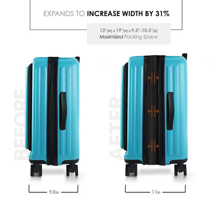 StorageBud 20 inch Hardside Carry-On Expandable Luggage, Front Pocket Luggage Set Spinner Suitcase Set, Teal