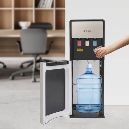 Silver Grey Floor Standing Hot& Cold Water Dispenser with 3 Temperature Settings, Indicator Lights & Removable Drip Tray, for Home Office and Living Room