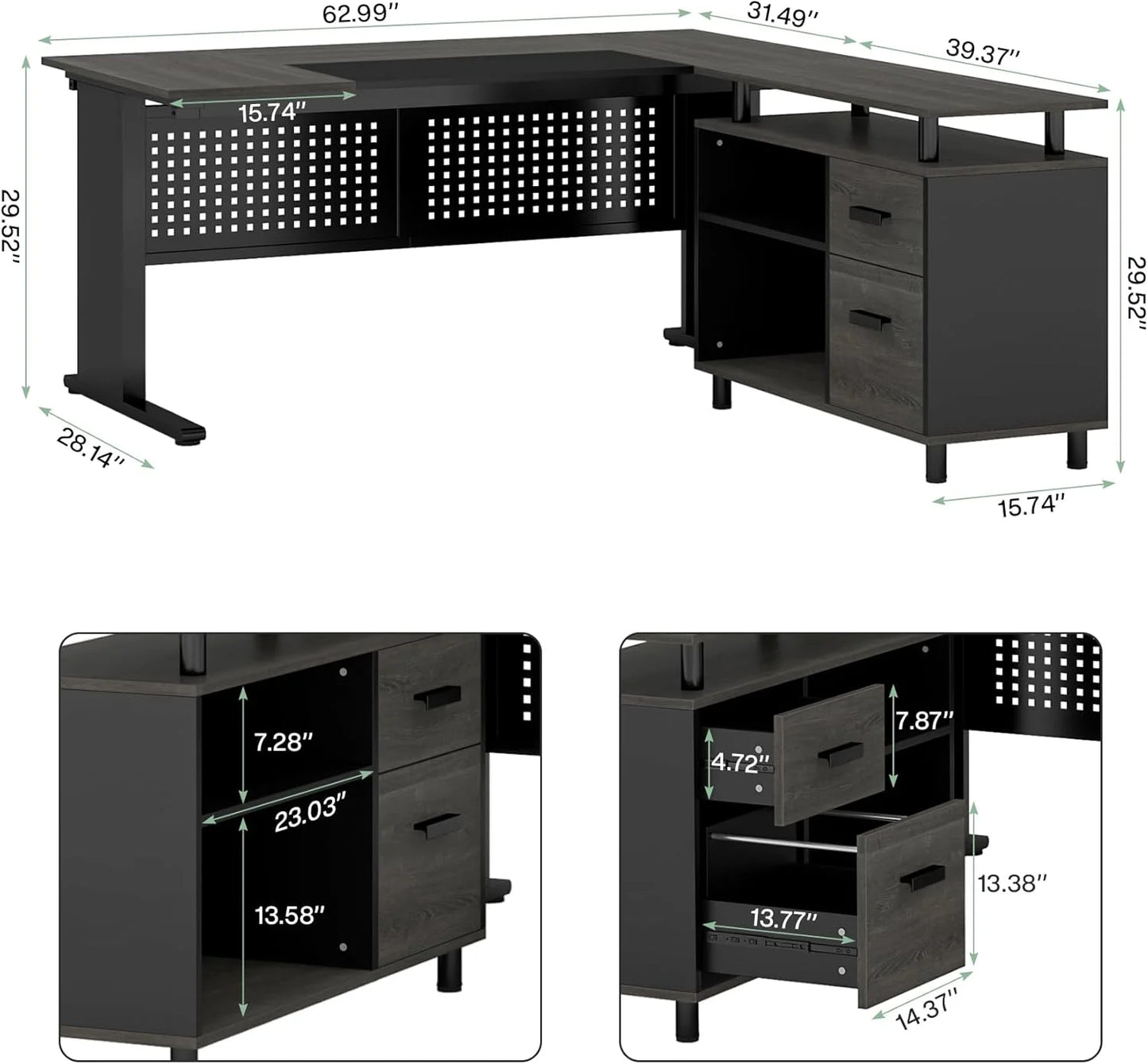 Tribesigns Executive Desk, Large Computer Desk with File Cabinet, Executive Office Desk with Storage Cabinet, Business Furniture Desk Workstation for Home Office