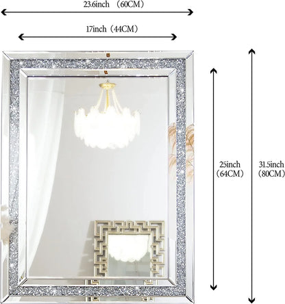 SHYFOY Rectangle Decorative Wall Mirror Crushed Diamond Vanity Mirror Wall Mounted Makeup Mirror for Home Decor