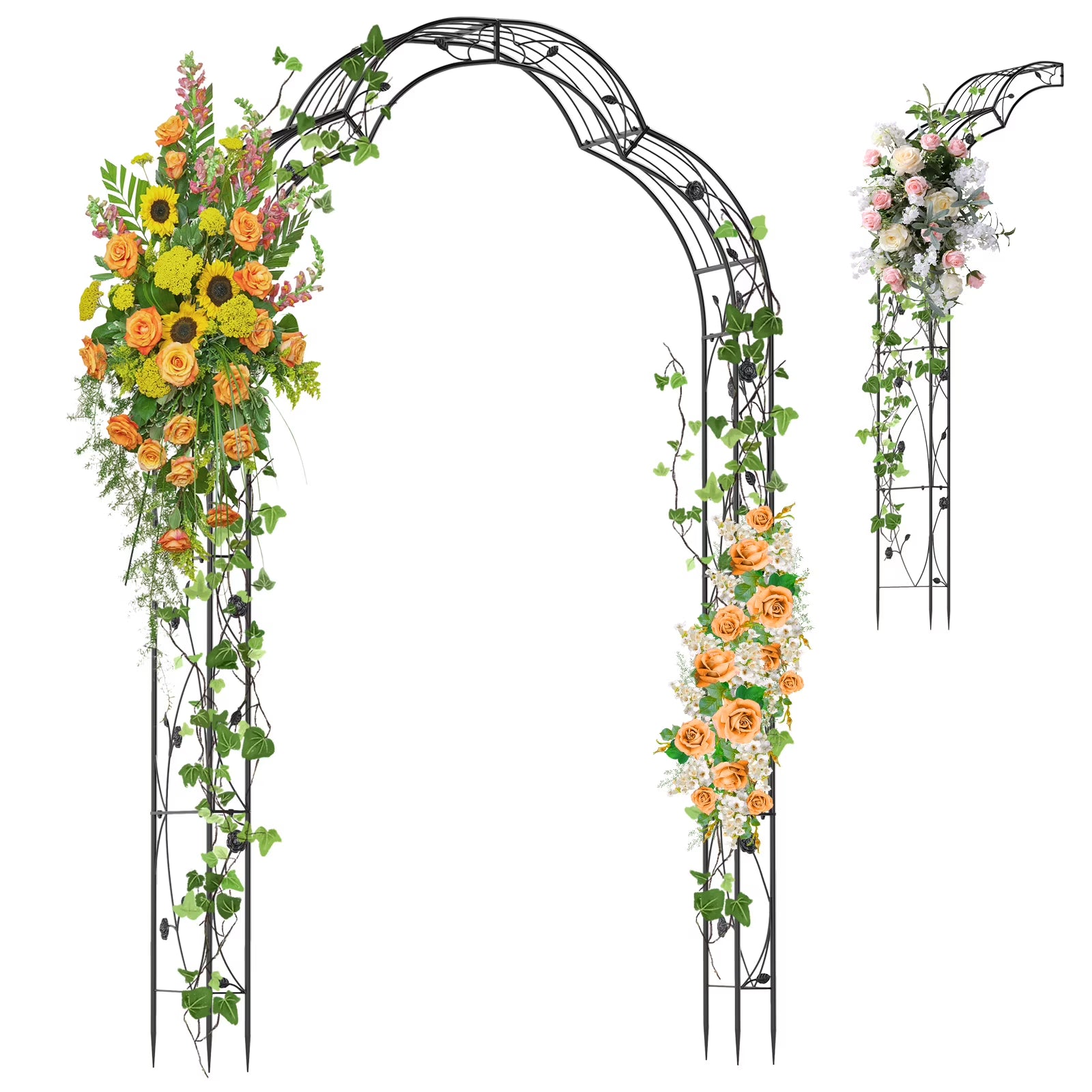 Topbuy Garden Arch Arbor Trellis, 2 Half Arches 99° Tall Metal Arbour Archway for Climbing Plants Roses Vines