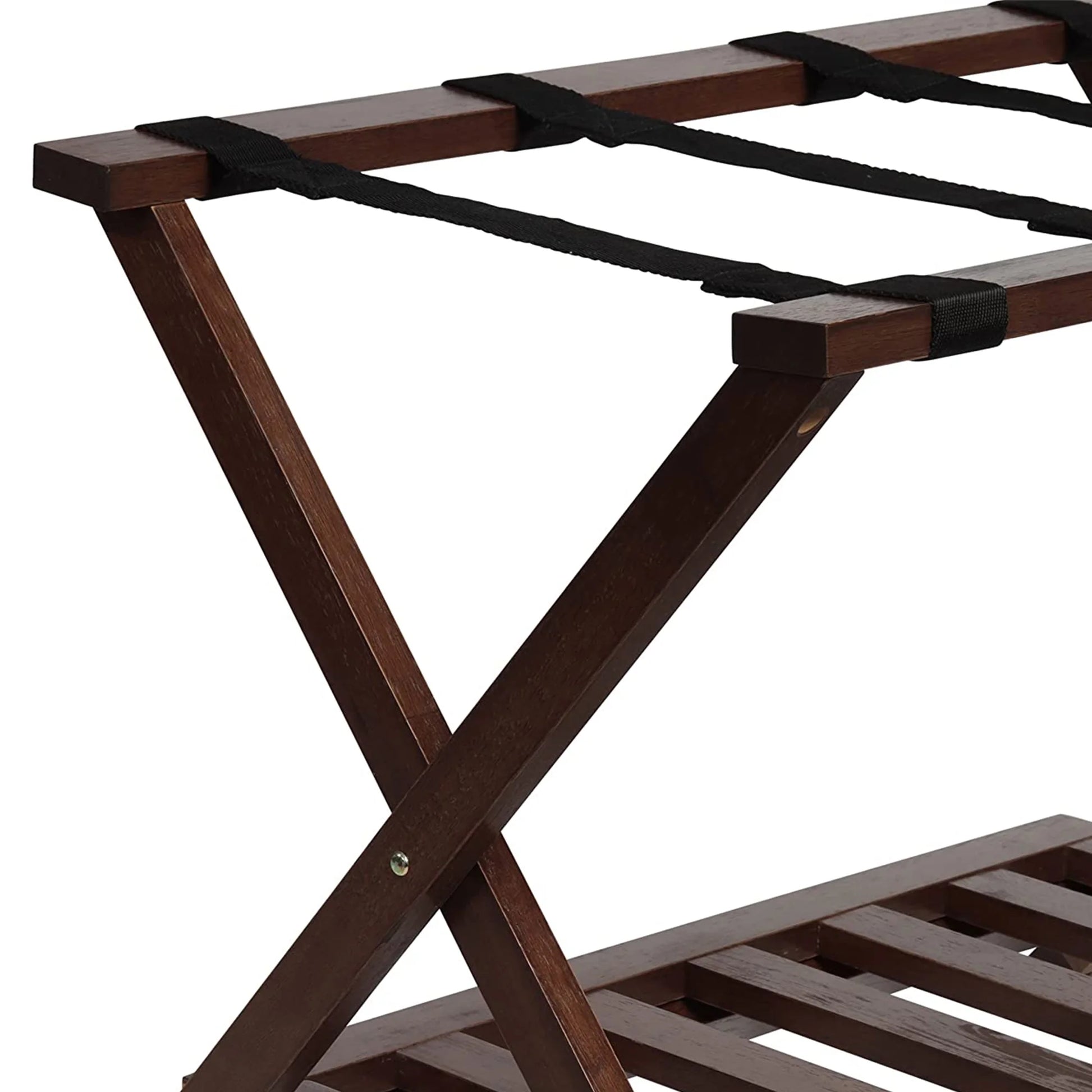PJ Wood Hotel Style Wood Folding Suitcase Luggage Rack w/Shelf, (2 Pack)