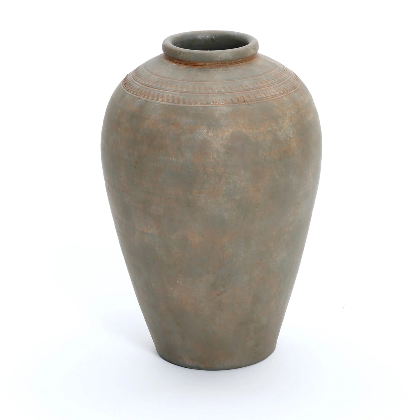 LuxenHome Rustic Ceramic Flower Vase, 14'' Brown Terracotta Urn Vases for Room Decor, Vintage Pottery Living Room Decor, Modern Farmhouse Floor Vase Home Dcor Accents