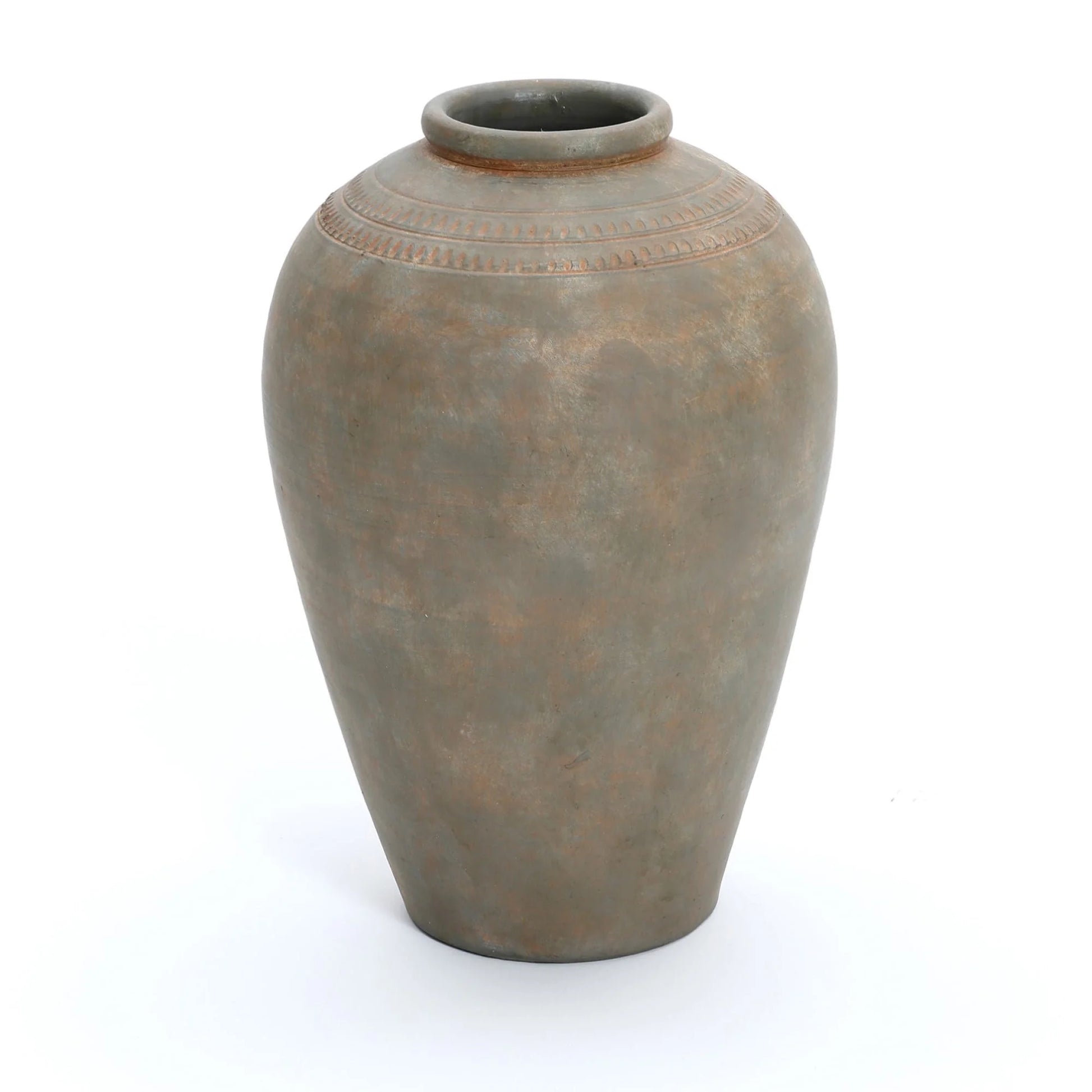 LuxenHome Rustic Ceramic Flower Vase, 14'' Brown Terracotta Urn Vases for Room Decor, Vintage Pottery Living Room Decor, Modern Farmhouse Floor Vase Home Dcor Accents
