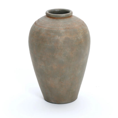 LuxenHome Rustic Ceramic Flower Vase, 14'' Brown Terracotta Urn Vases for Room Decor, Vintage Pottery Living Room Decor, Modern Farmhouse Floor Vase Home Dcor Accents
