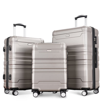 Luggage Sets New Model Expandable ABS Hardshell 3pcs Clearance Luggage Hardside Lightweight Durable Suitcase sets Spinner Wheels Suitcase with TSA Lock 20''24''28''(blue and brown)