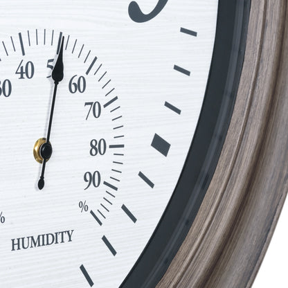 La Crosse 26.2" Outdoor Gray Oak Analog Quartz Wall Clock with Temp & Humidity, 433-3267TH