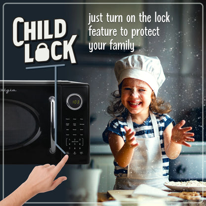 Nostalgia Retro Microwave Oven - 1.1 Cu Ft & 1000-Watt Countertop Size with Glass Turntable, Child Safety Lock, 8 Auto-Cook Programs & Digital Clock - Black