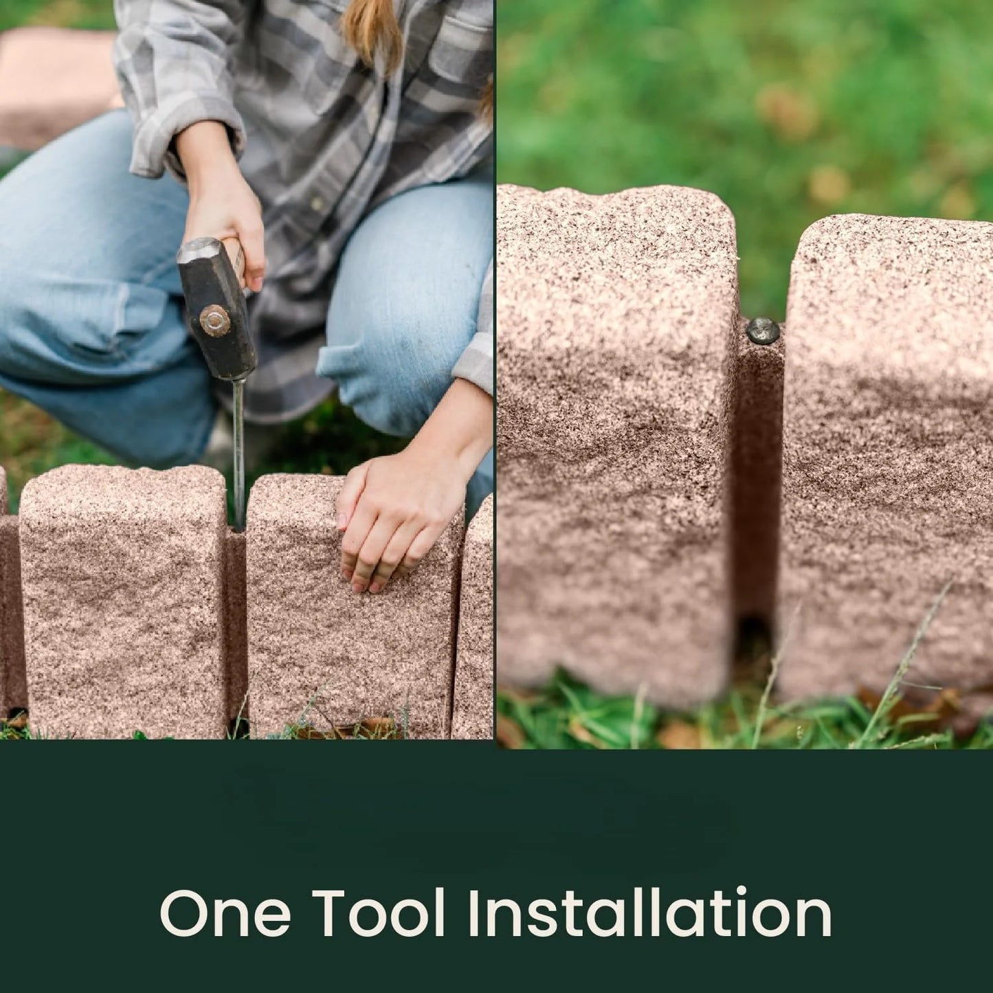 Beuta Landscape Edging | Garden Edging Border | Faux Stone Block XL for Lawn Edging, Flower Beds & Yard Edging - 1 Pack | Each Section Has 6 Blocks 48" L x 4" W x 9.5" H | 3 Spikes | Sandstone