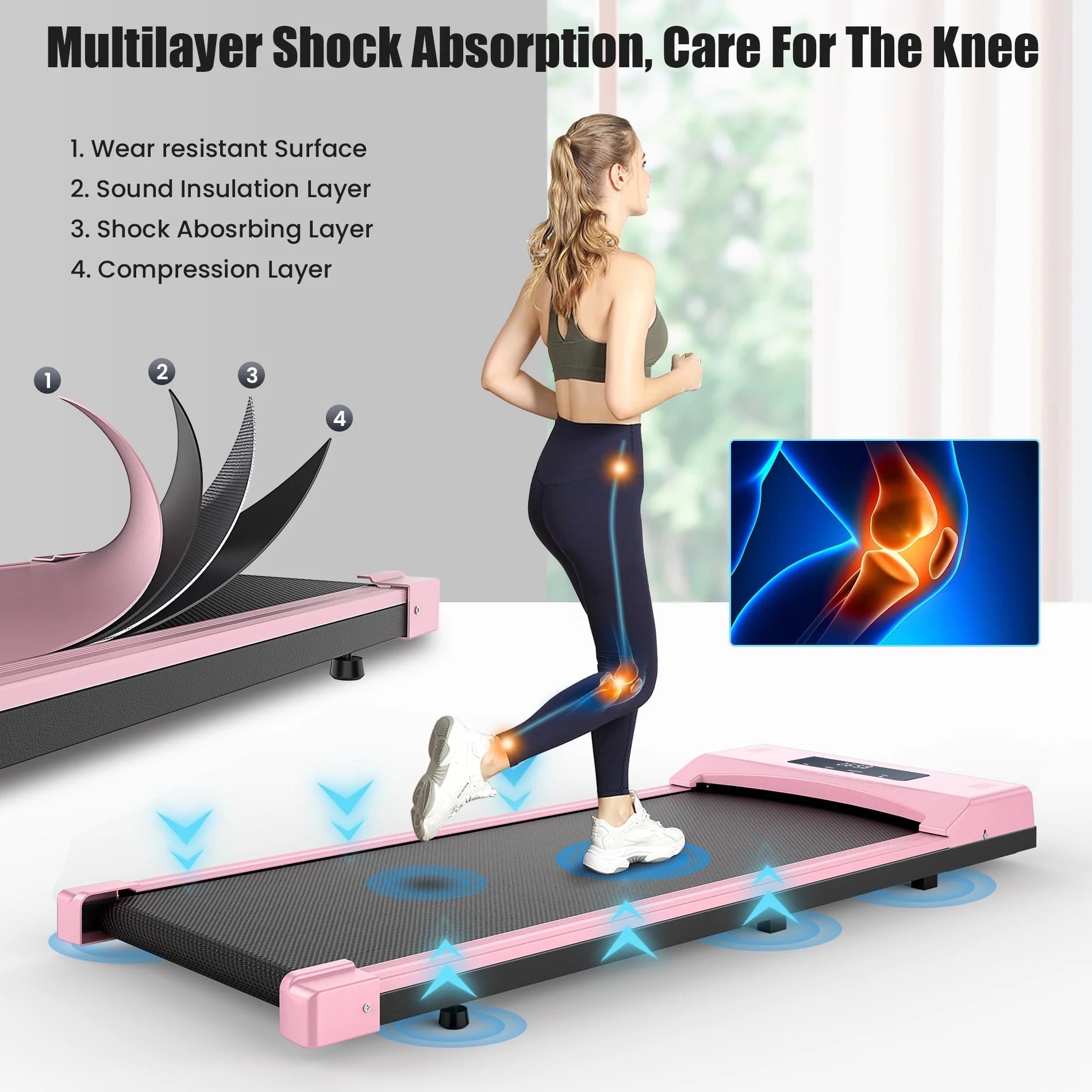 Tikmboex 2.5HP Under Desk Treadmill with LED Display Wireless Remote Control38.5" x 15" Quiet & Compact Walking Pad for Home Office, Pink