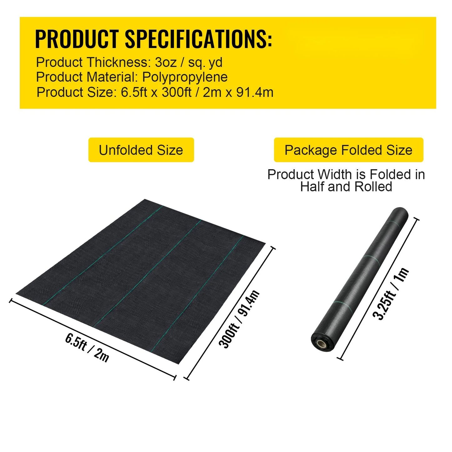 KFFKFF 6.5FTx300FT Superior Weed Barrier Cloth, Robust 3.2OZ, Interlaced Weed Prevention Material, Excellent Permeability Ideal for Flower Beds, Geotextile Cloth for Underlayment